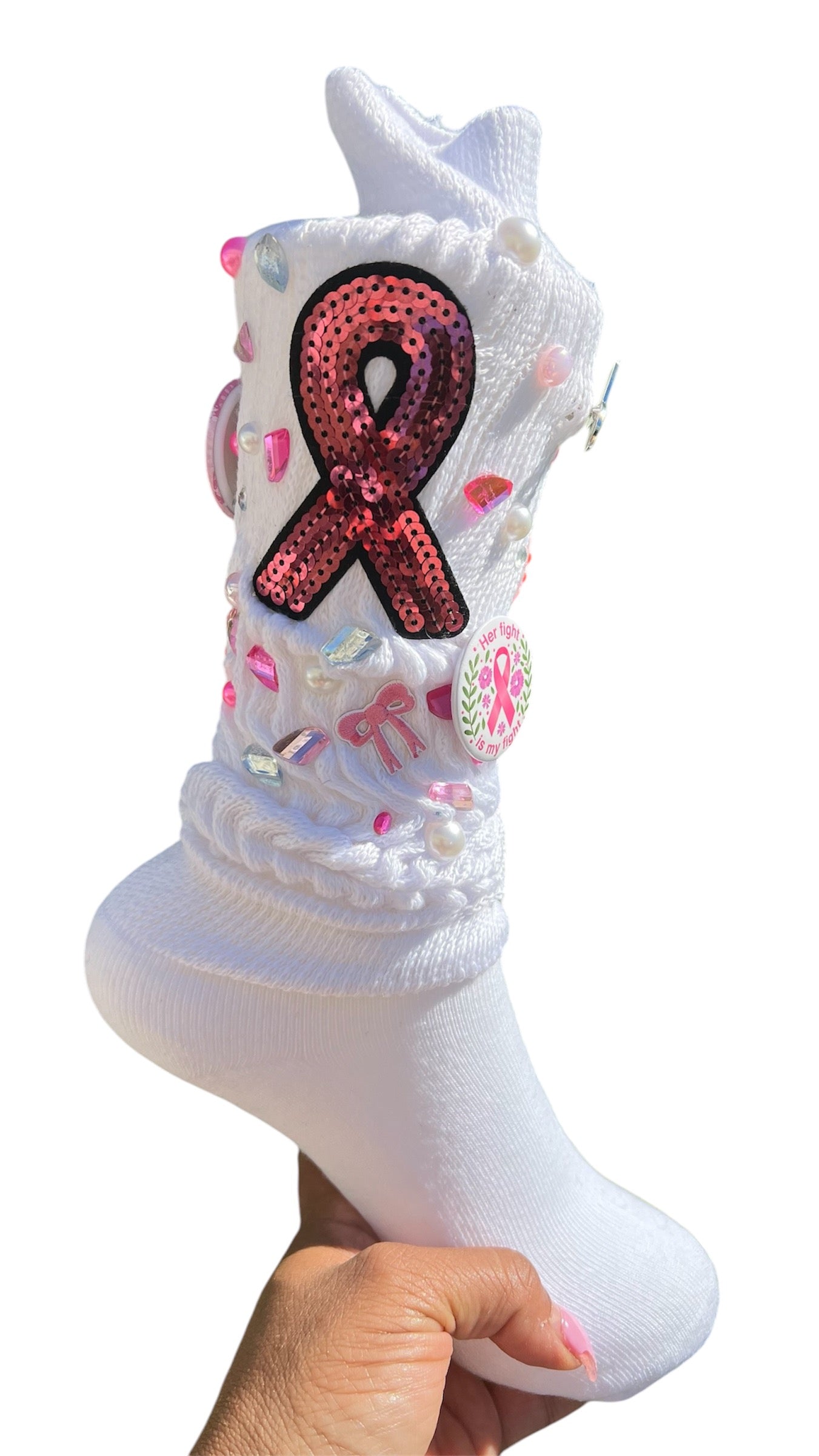 Breast Cancer Bling Socks